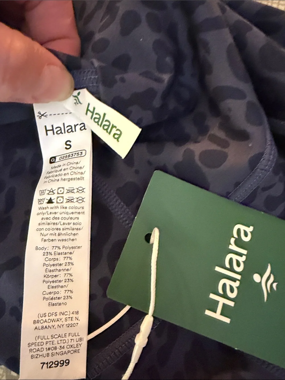 HALARA S NWT Dark Gray Blue Leopard Print High-Waist Pocket Biker Shorts